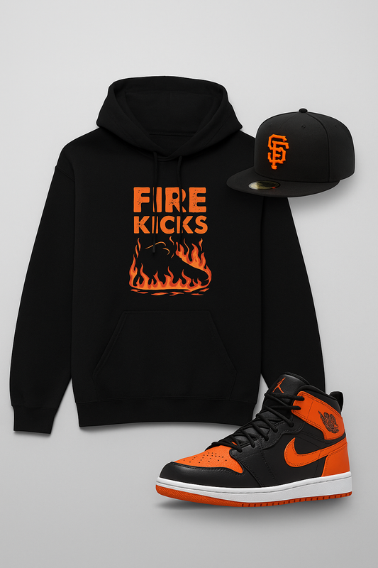 Fire Kicks Hoodie- Black and Orange Edition