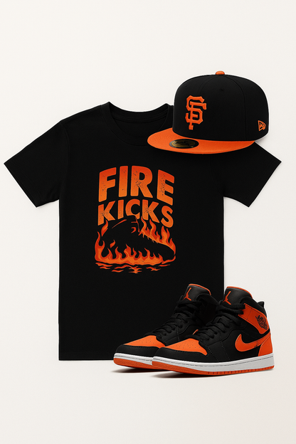 Fire Kicks Tee- Black and Orange Edition